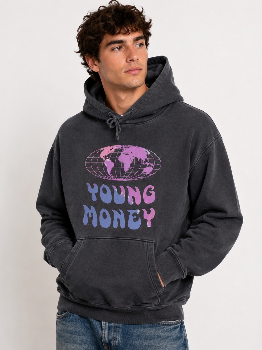 American Eagle Young Money Graphic Hoodie Charcoal Y2K Size L